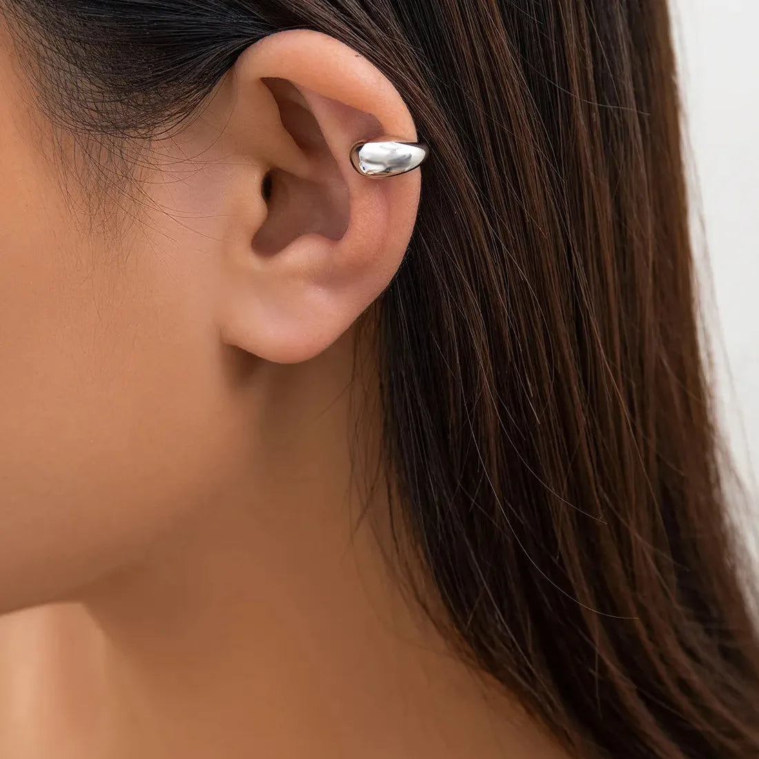 Vintage Zinc Alloy Double-Layer Clip Earrings Women Glossy C Shape Ear Cuff Y2K