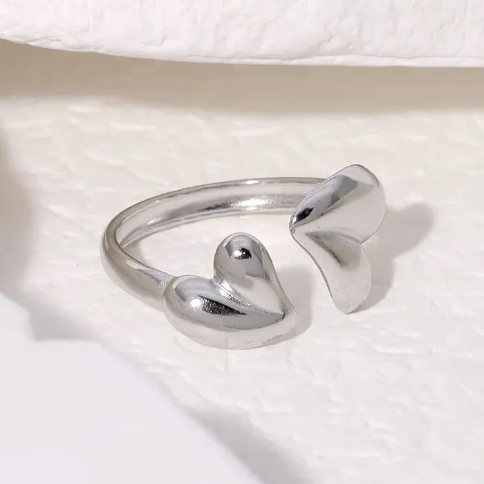 Stainless Steel Double Heart Open Ring Simple Hollow Jewelry Gift for Women