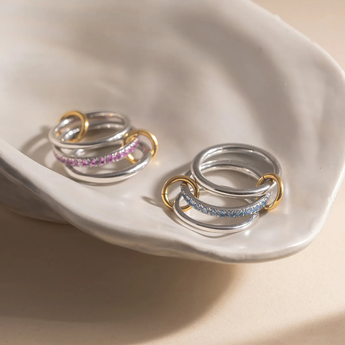 18k Gold Plated Stainless Steel CZ Multi Layer Stackable Knuckle Ring Women