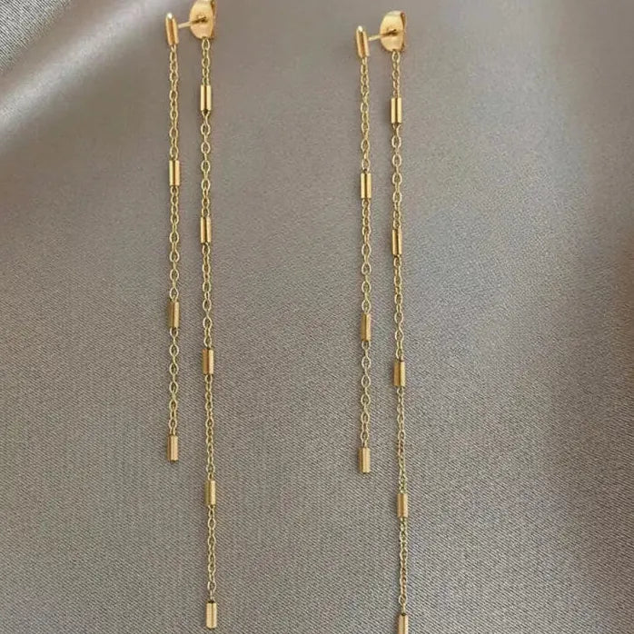 Stainless Steel Geometric O-Chain Tassel Drop Earrings for Women Jewelry