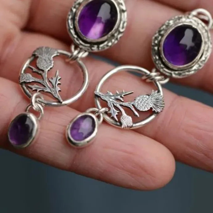 Retro Bohemian Purple Synthetic Stone Drop Earrings Women Ethnic Beach Party
