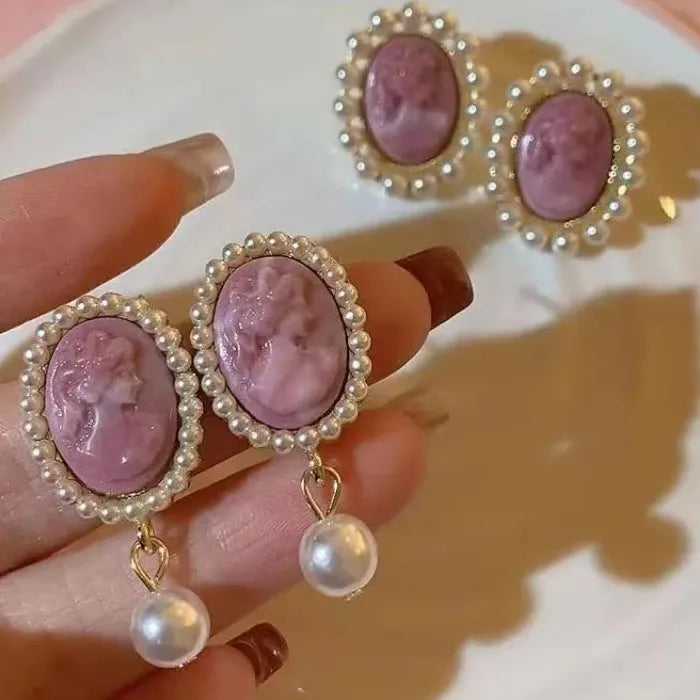 French Vintage Pearl Resin Earrings for Women Elegant Wedding Jewelry