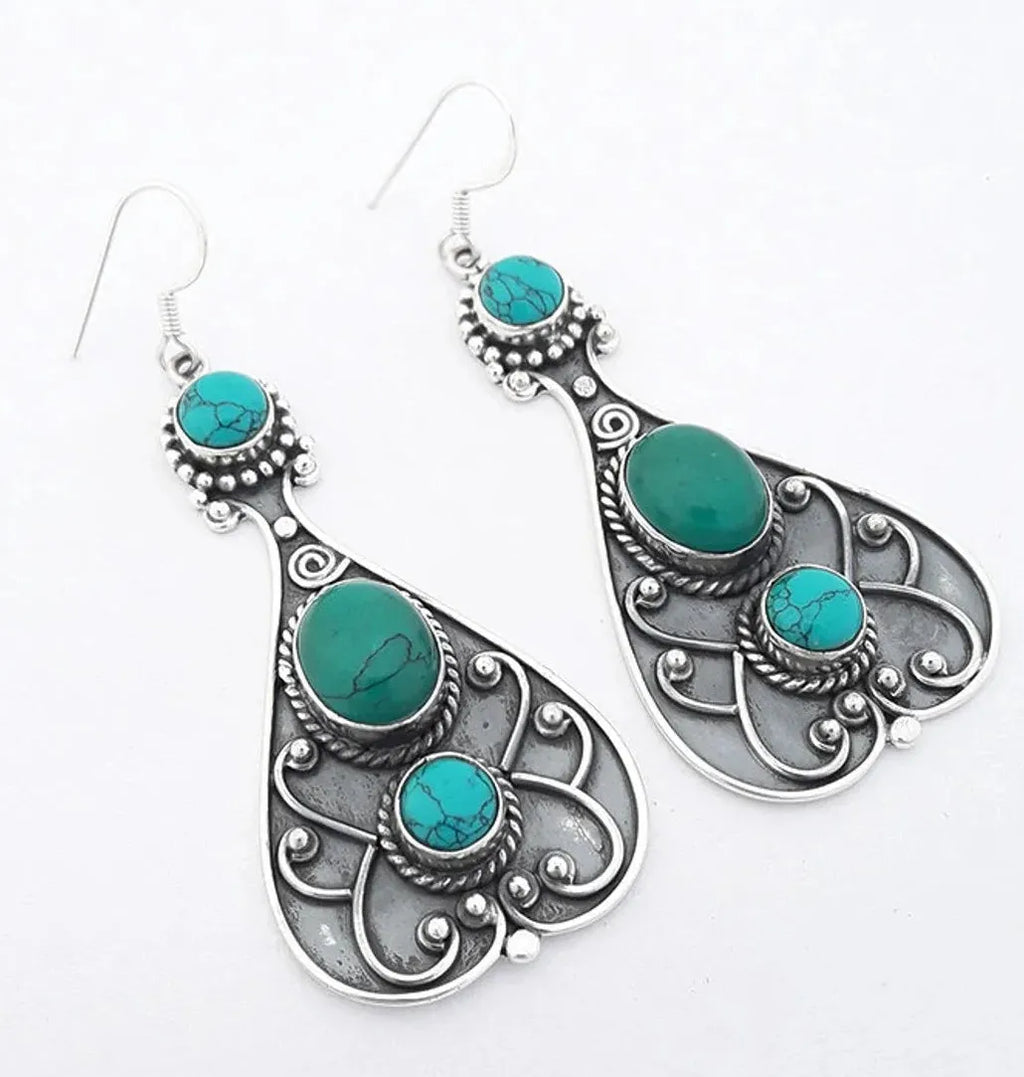 Bohemian Retro Geometric Drop Earrings Women’s Ethnic Imitation Turquoise Jewelry
