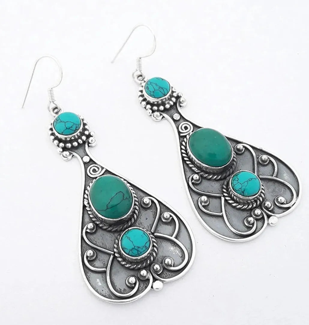 Bohemian Retro Geometric Drop Earrings Women’s Ethnic Imitation Turquoise Jewelry