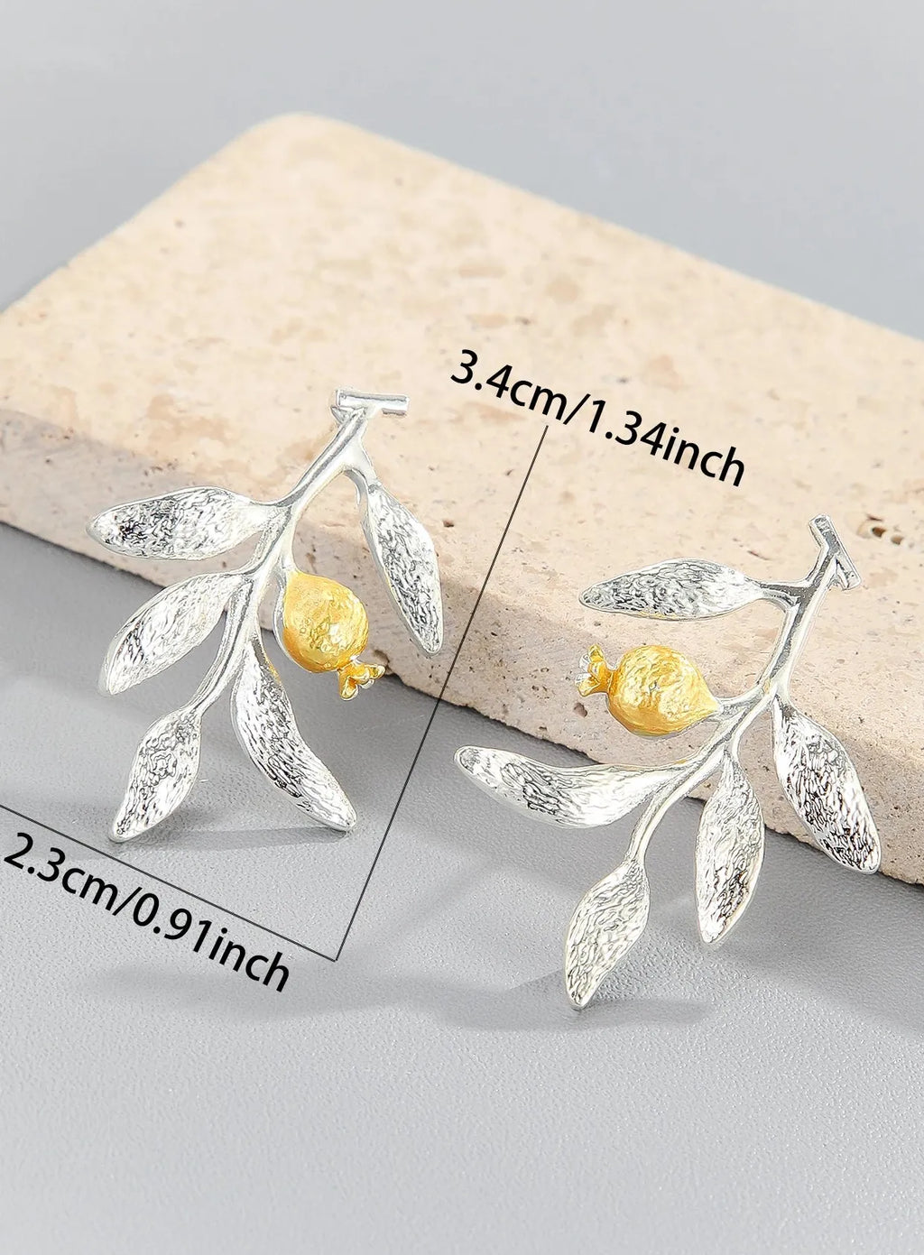 Elegant Blooming Flower Silver Color Pomegranate Fruit Leaves Branch Dangle Earrings for Women Zinc Alloy