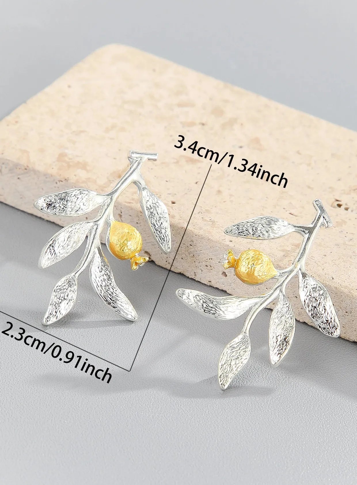 Elegant Blooming Flower Silver Color Pomegranate Fruit Leaves Branch Dangle Earrings for Women Zinc Alloy