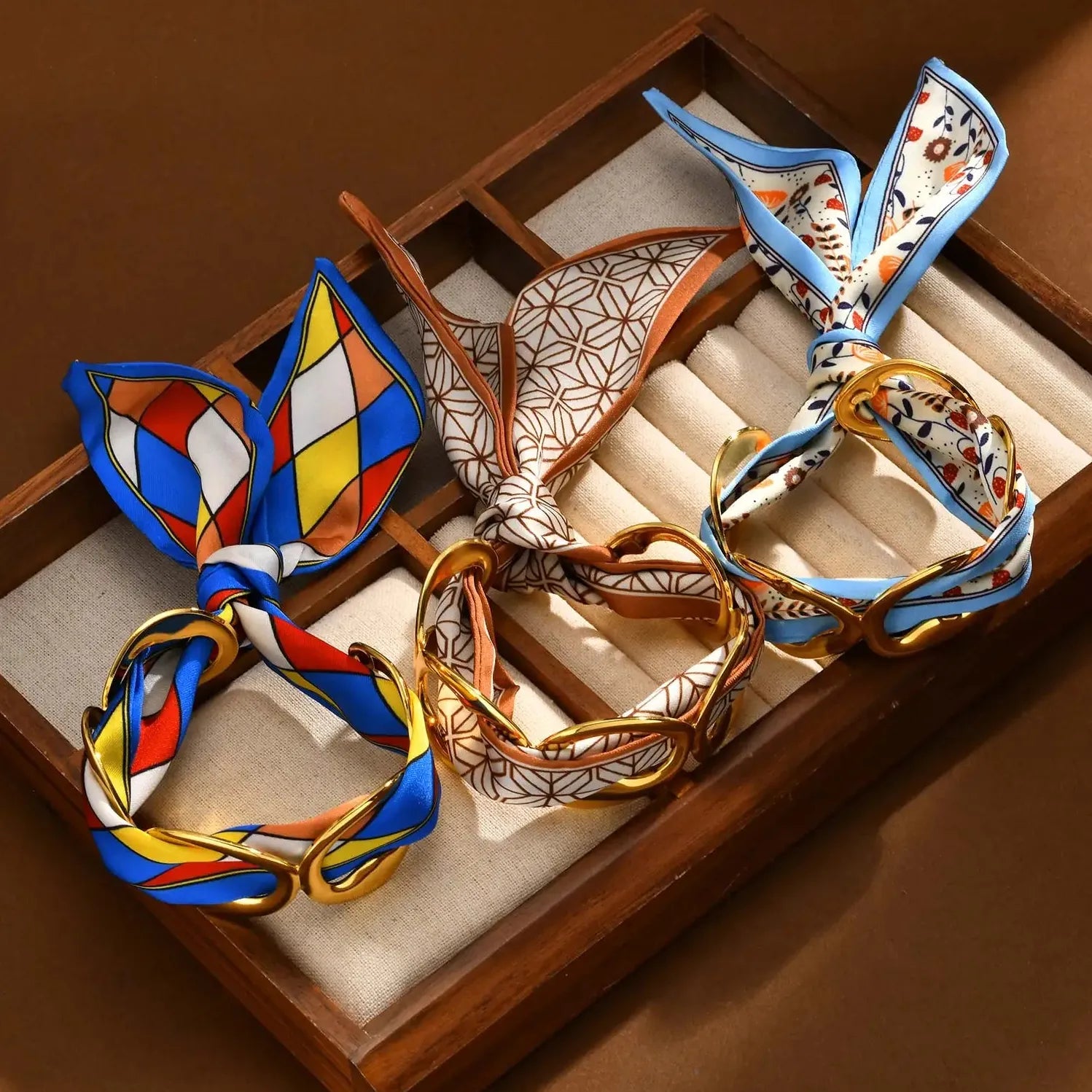 Luxury Stainless Steel Silk Scarf Cuff Bracelet for Women Vintage Gift