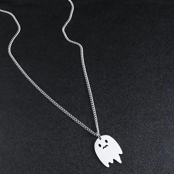 Stainless Steel Geometric Sad Ghost Pendant Necklace Unisex Gift
