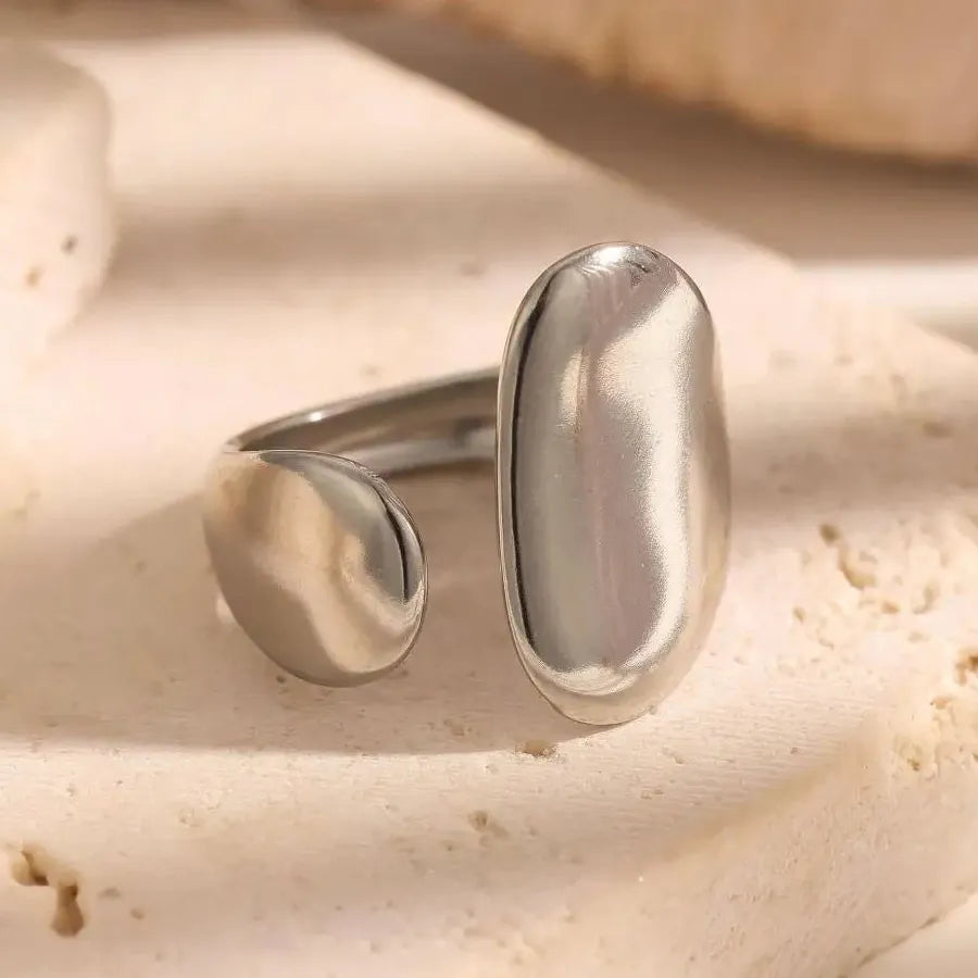 Retro Stainless Steel Irregular Geometric Cocktail Ring for Women Punk Jewelry Gift