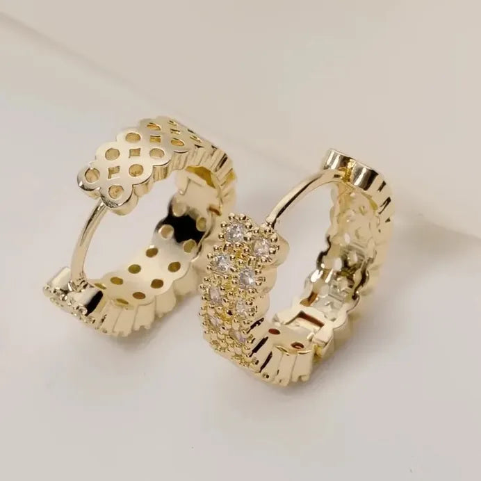 Geometric Gold Color Cubic Zirconia Hoop Earrings for Wedding Party