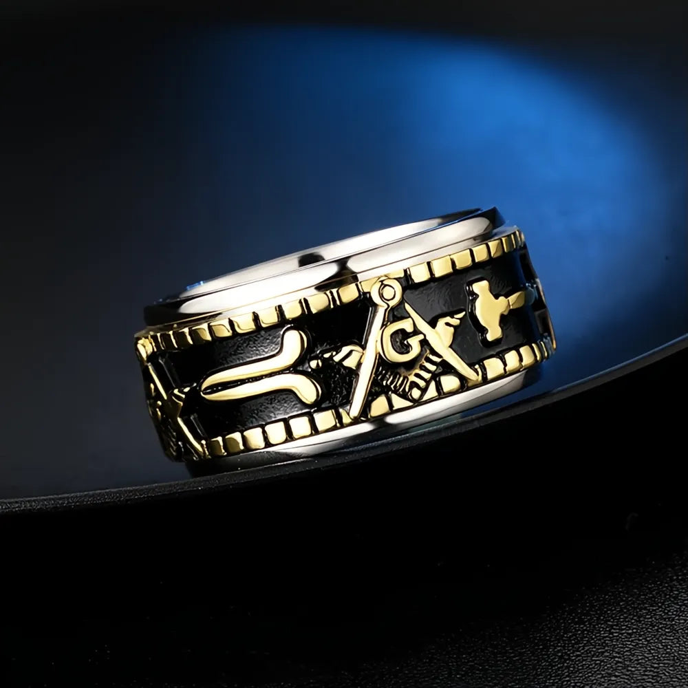 316L Stainless Steel Freemason AG Signet Ring Unisex Punk Biker Masonic Rotating Amulet Jewelry Gift