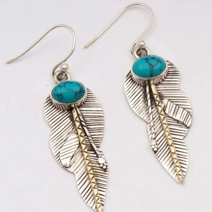 Vintage Ethnic Wing Shaped Earrings for Women Bohemian Multi Gemstone Zinc Alloy