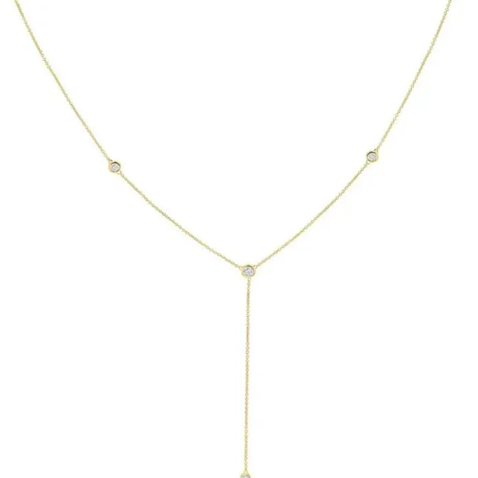 Gold Double Layered Y-Shaped Choker Necklace Featuring Crystal Tassel for Women