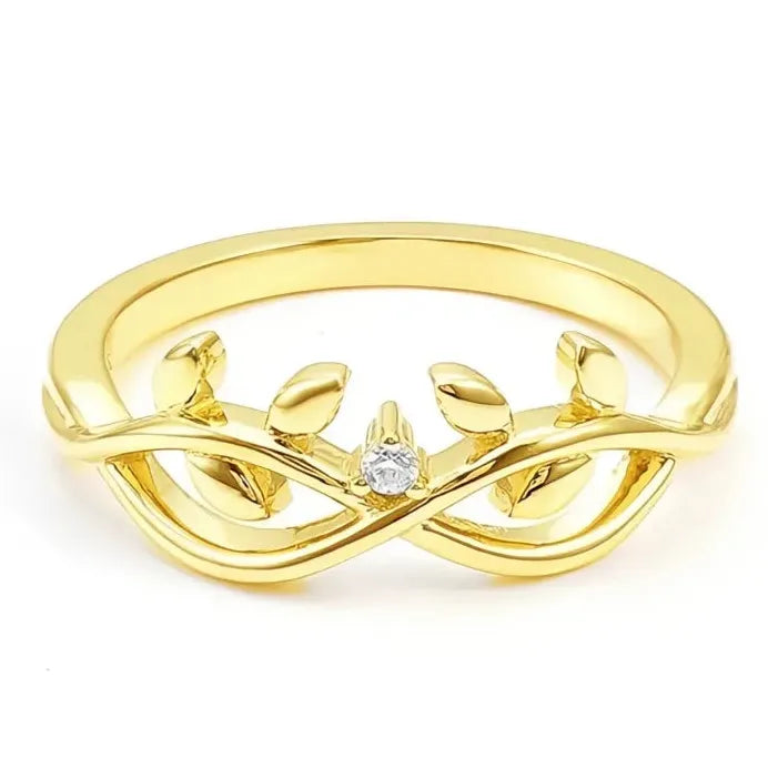 Elegant Gold Leaf Cubic Zirconia Wedding Band Ring for Women