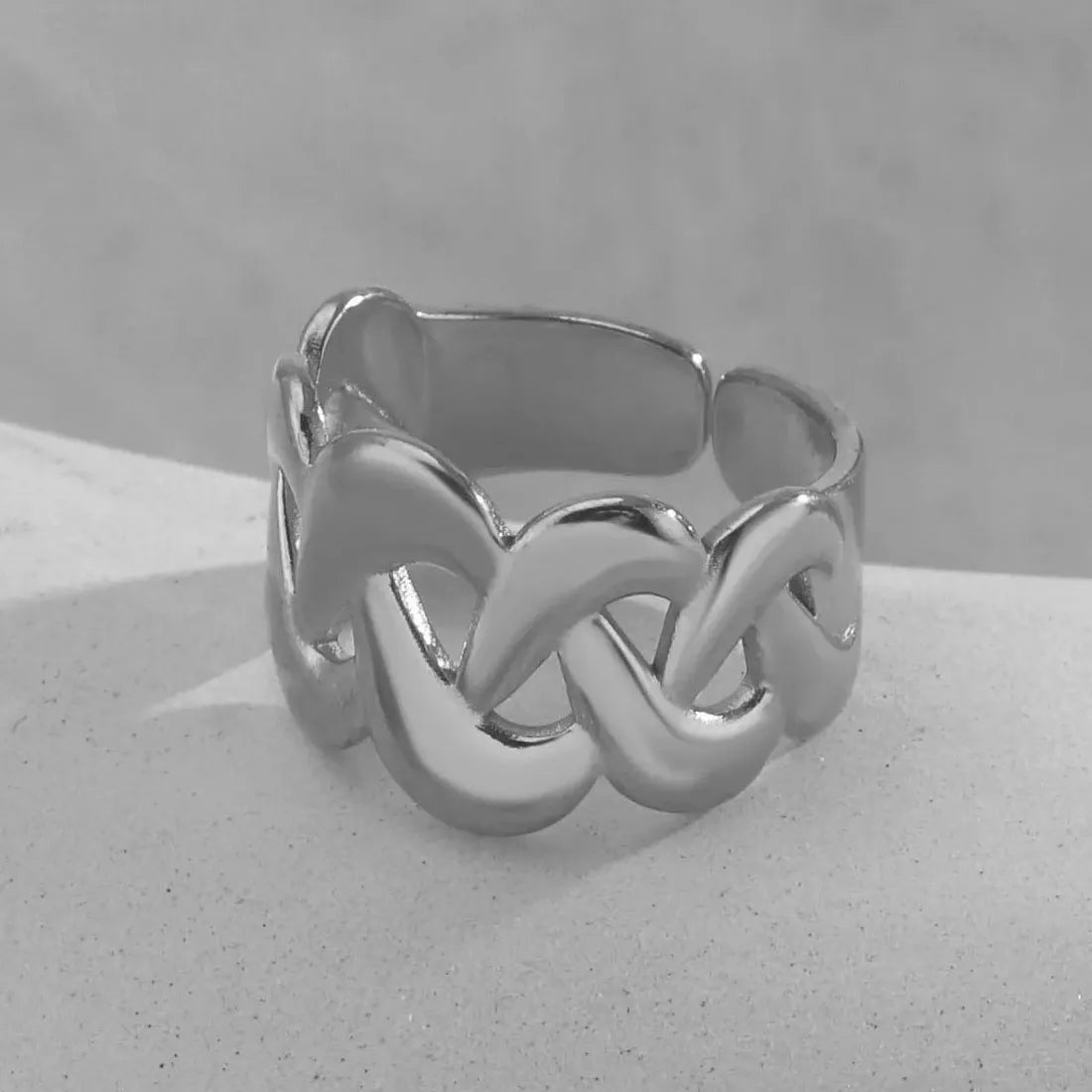 18K Gold Color Stainless Steel Double S-Shaped Waterproof Cocktail Ring for Women Men