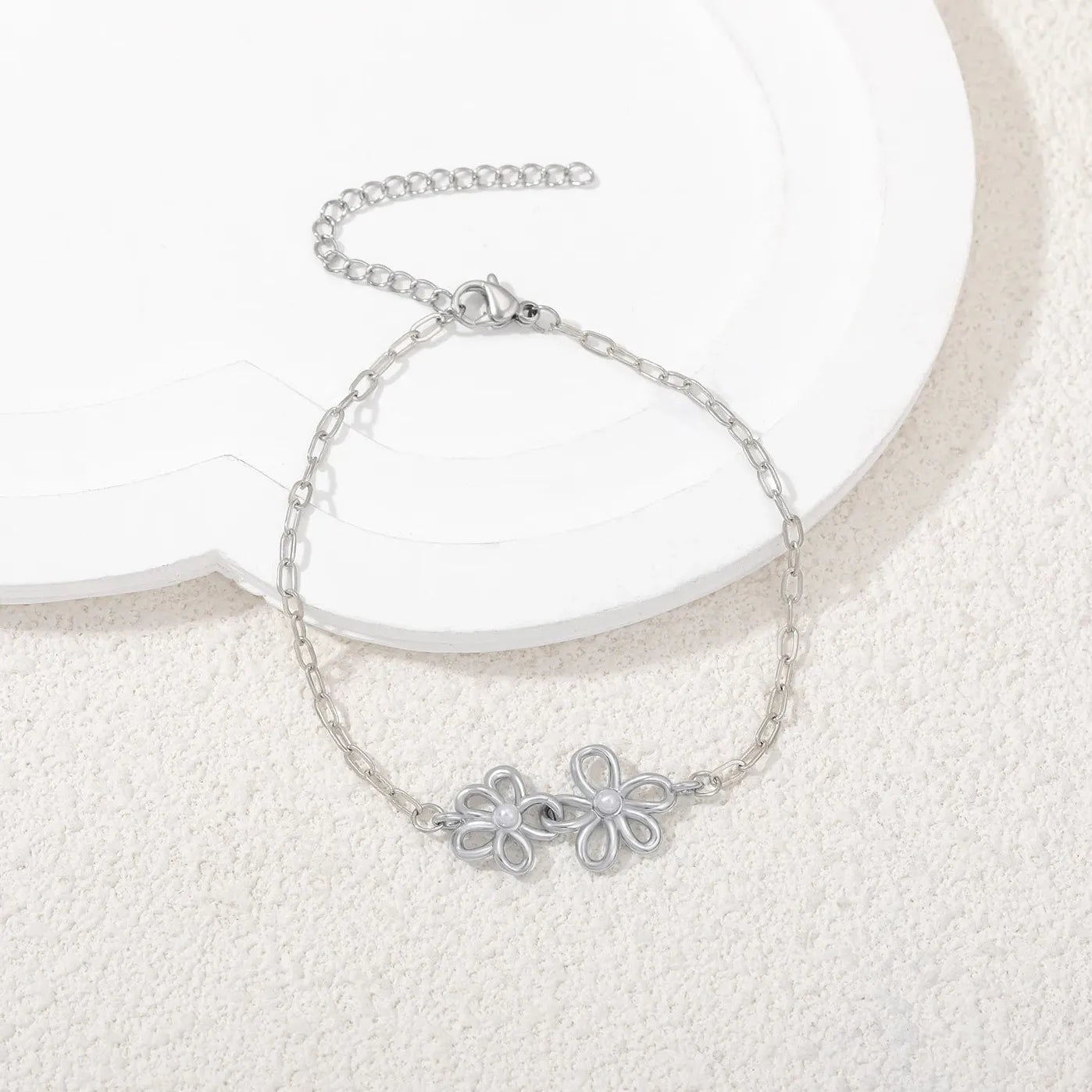 18K Gold Plated Double Flower Stainless Steel Adjustable Bracelet for Women Girls