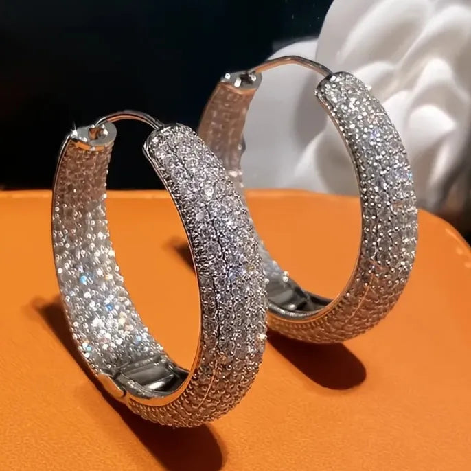 Fashion Shining Round Hoop Earrings for Women with Cubic Zirconia Party Jewelry Luxury Accessories
