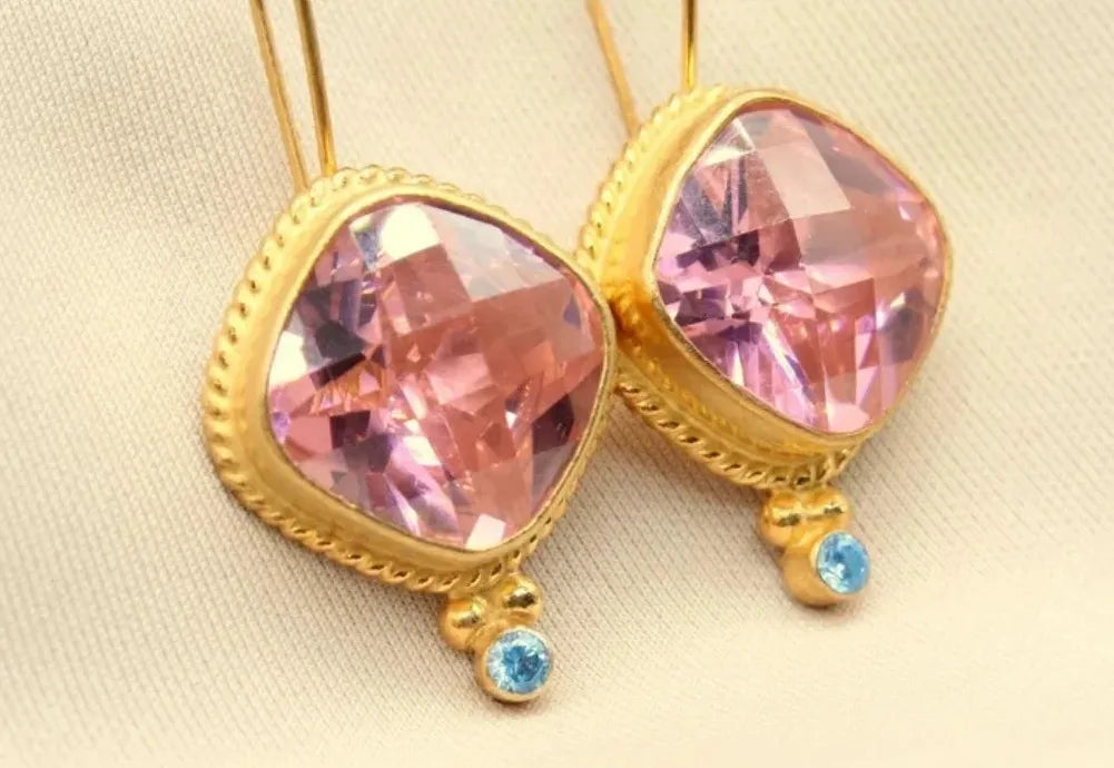Gold Plated Square Zircon Drop Earrings for Women Rhinestone Jewelry Gift