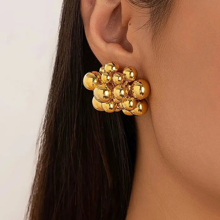 Vintage Geometric Zinc Alloy Metal Ball Stud Earrings for Women Girls 2026
