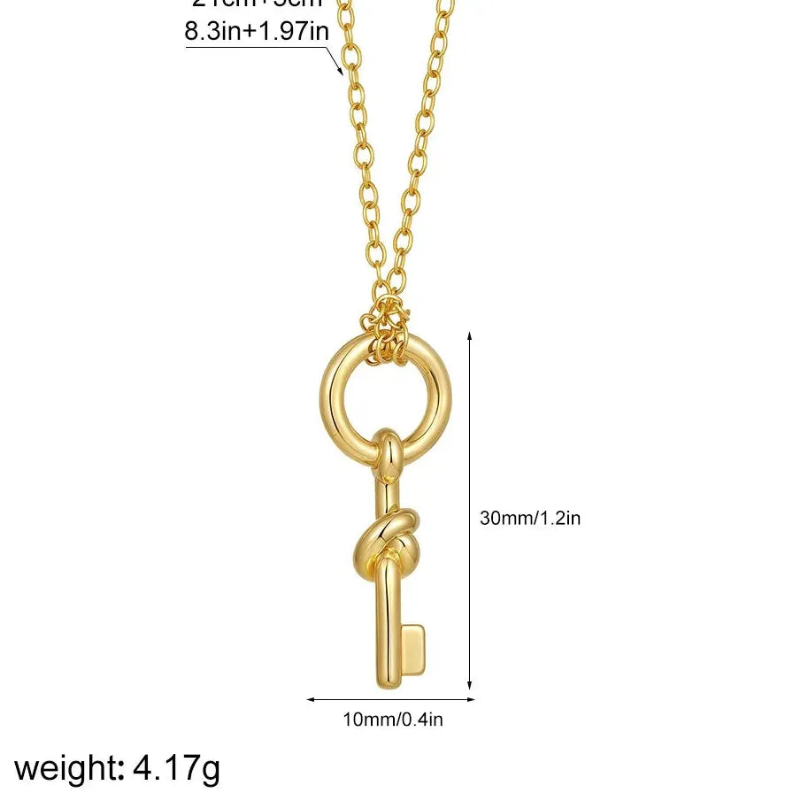Creative Geometric Key Pendant Necklace 18K Gold Plated Waterproof Jewelry 2025