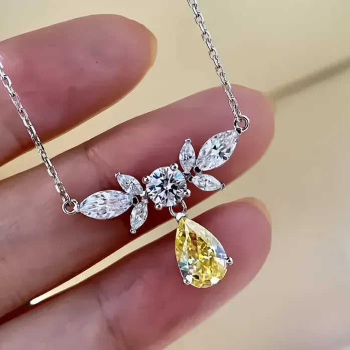 Yellow Water Drop Cubic Zirconia Necklace Copper Alloy Wedding Party Gift