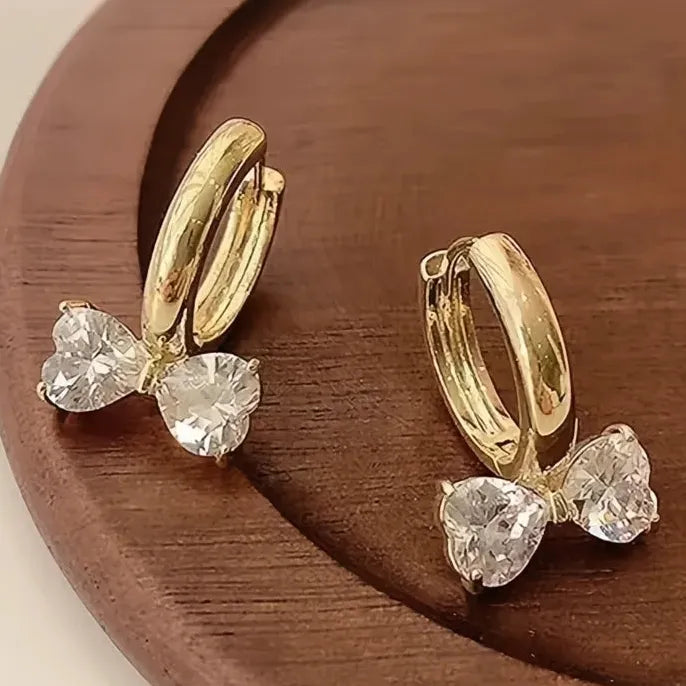 Cubic Zirconia Geometric Bowknot Hoop Earrings Copper Alloy Jewelry for Women