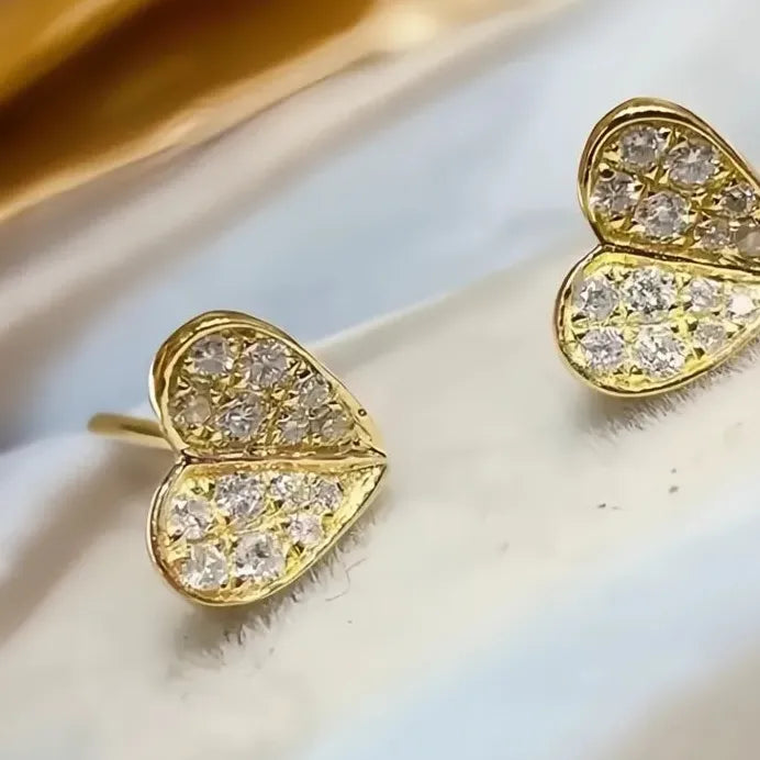 Heart Shaped Gold Color CZ Stud Earrings Romantic Wedding Jewelry