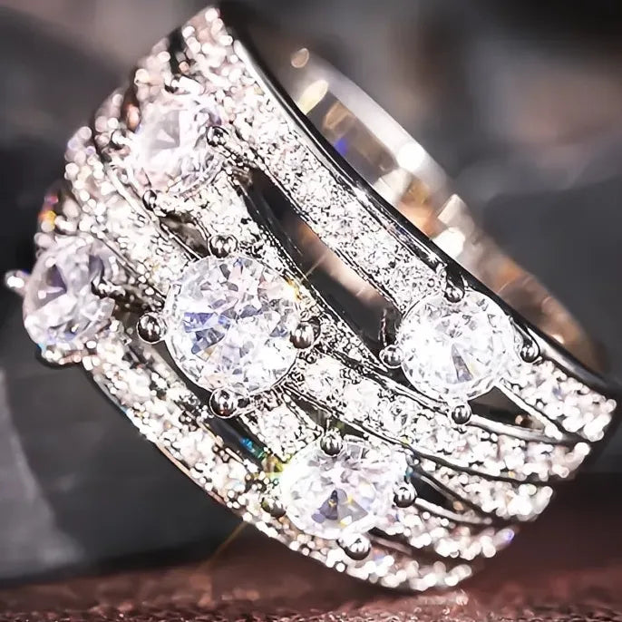 Brass Women’s Engagement Ring with Cross Design and Cubic Zirconia Inlay