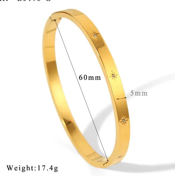 18K Gold Plated Stainless Steel Zircon Rhinestone Twist Open Bangle Bracelet Women