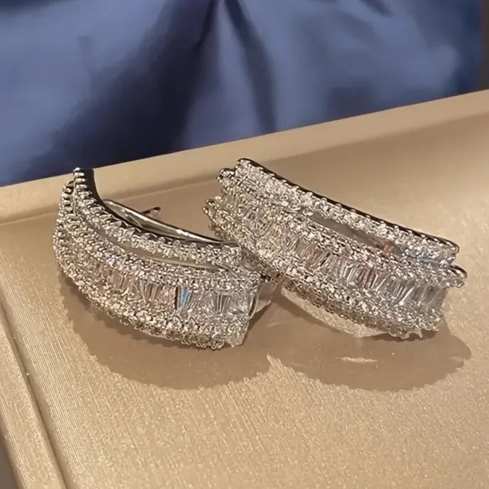 Trendy Geometric Copper Hoop Earrings for Women with Cubic Zirconia