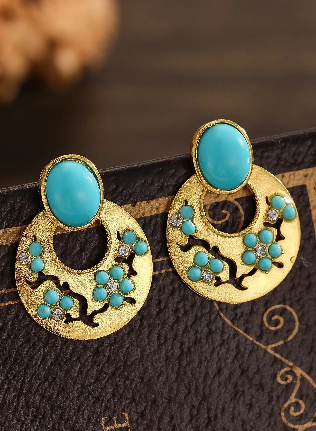 Bohemian Turquoise Pendant Drop Earrings Vintage Style Zinc Alloy Jewelry