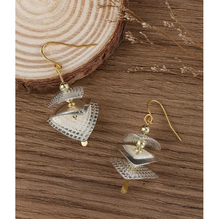 Ethnic Style Layered Square Long Pendant Earrings Two Tone Shell Zinc Alloy Women