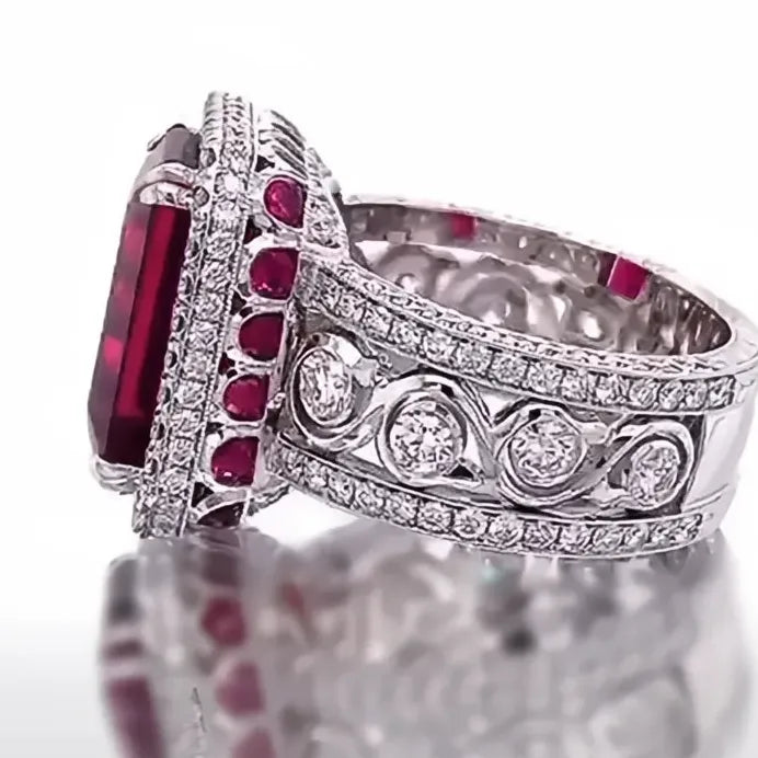 Luxury Red Cubic Zirconia Cocktail Ring for Women Bridal Statement Jewelry