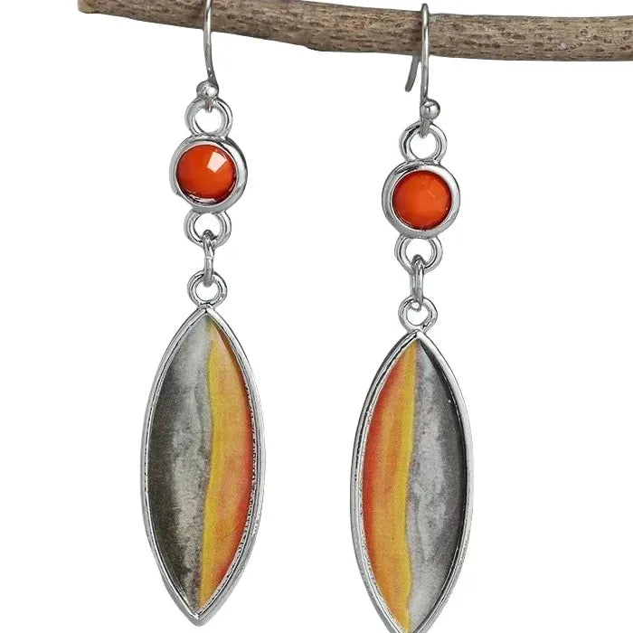 Vintage Multi Color Geometric Pendant Earrings Women Semi-Precious Stone Jewelry