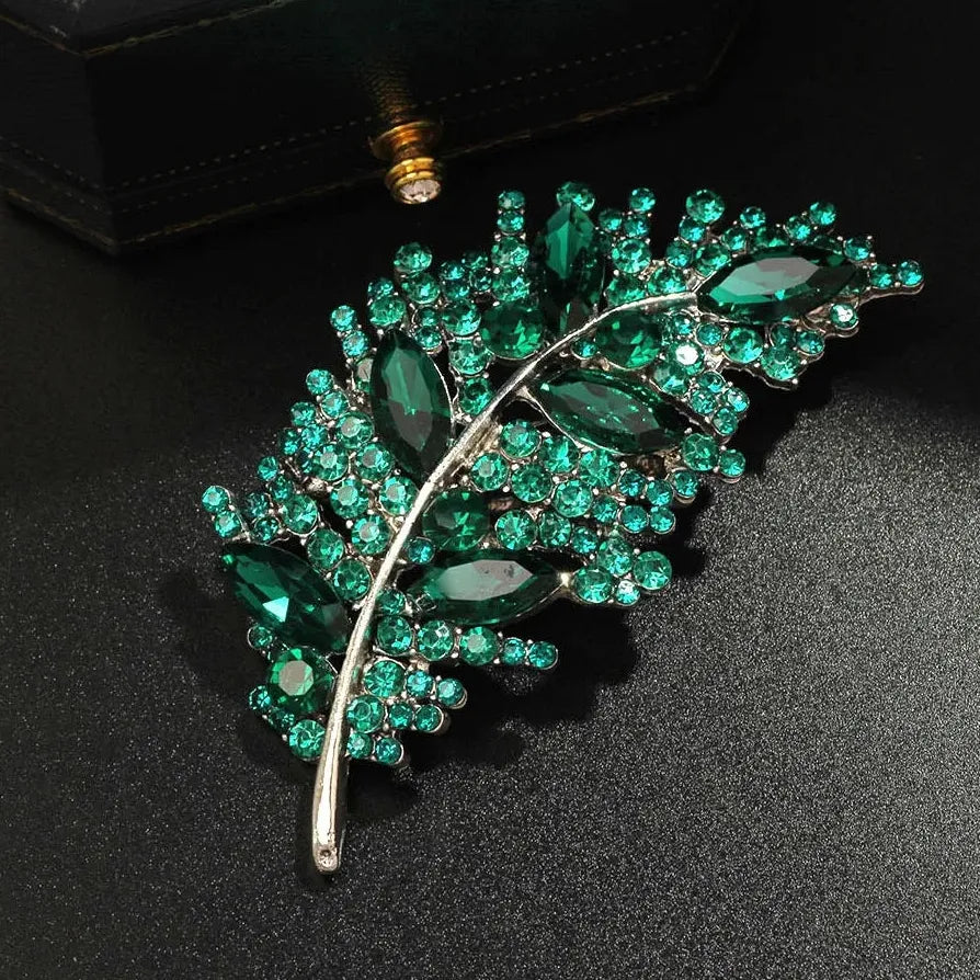 Luxury Feather Leaf Classic Brooch for Women Elegant Jewelry Gift