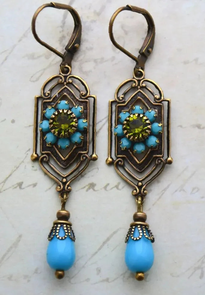 Handmade Vintage Bohemian Geometric Waterdrop Stone Earrings for Women & Girls