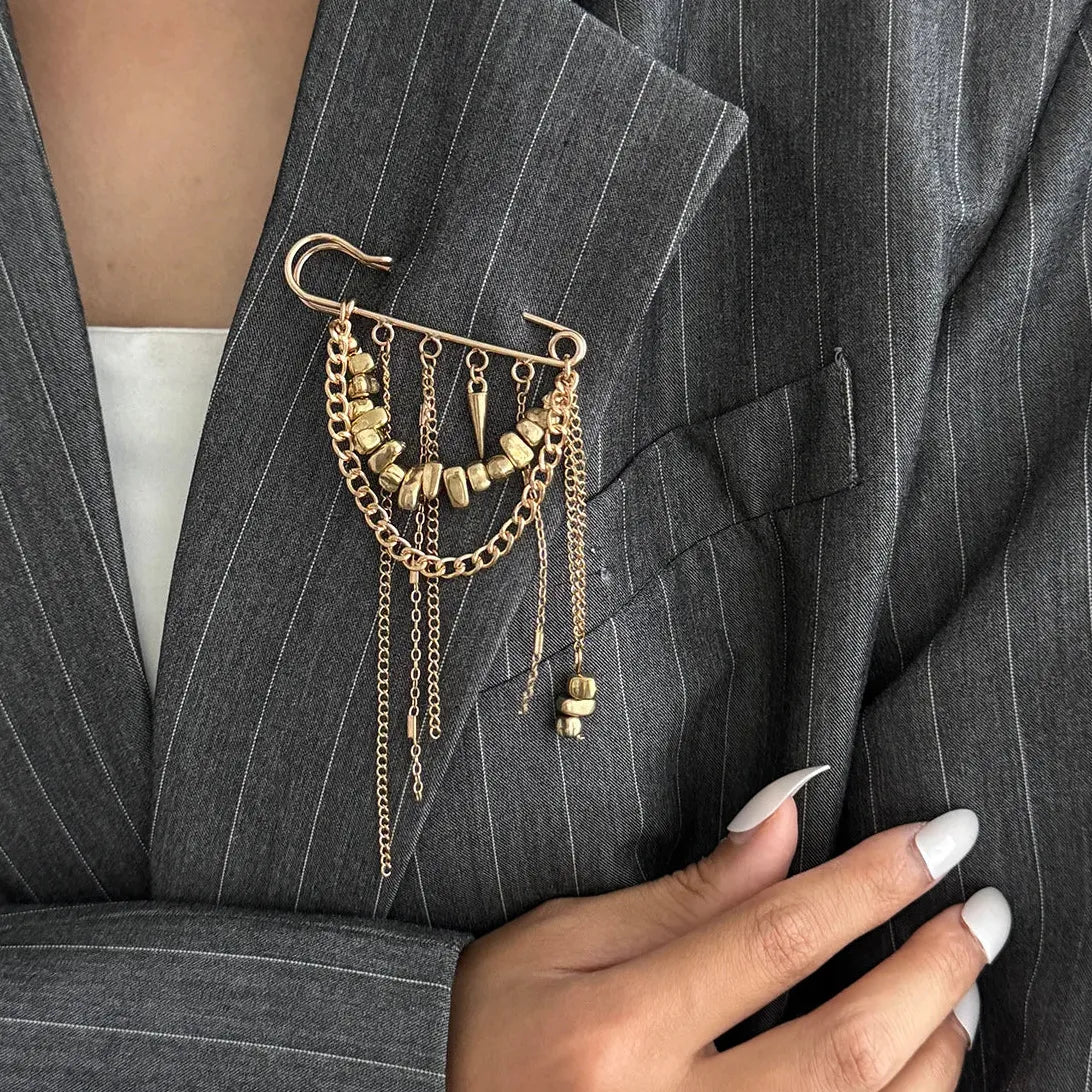 Heart-Shaped Multi-Layer Beaded Tassel Brooch with Imitation Pearls