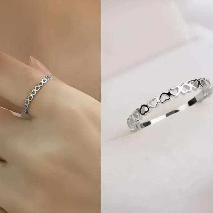 Hollow Hearts Geometric Zinc Alloy Ring for Women Fashion Jewelry Gift 4 Colors