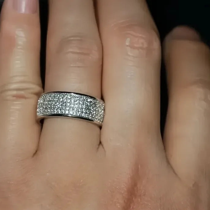 Classic Women’s Band Ring Full Paved Cubic Zirconia Crystal Wedding Engagement Party Jewelry