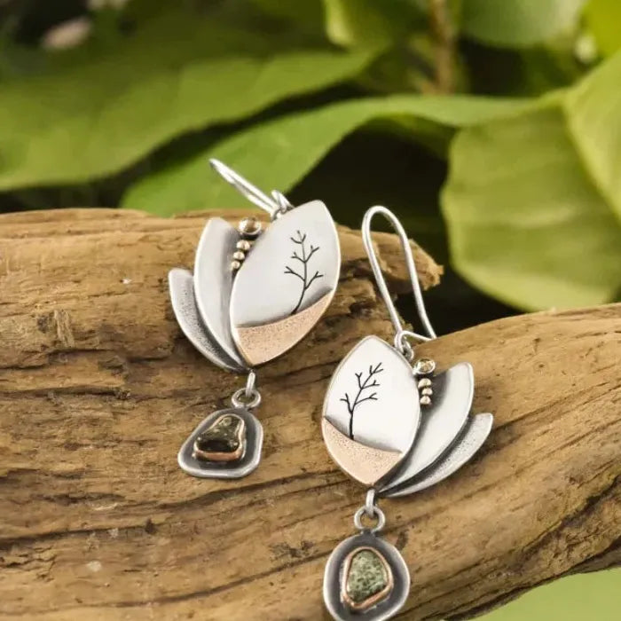 Silver Rose Gold Oval Tree Geometry Long Dangle Earrings for Women Zinc Alloy Jewelry