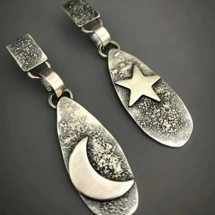 Zinc Alloy Gothic Star Moon Drop Earrings Unisex Punk Bohemian Fashion Accessory