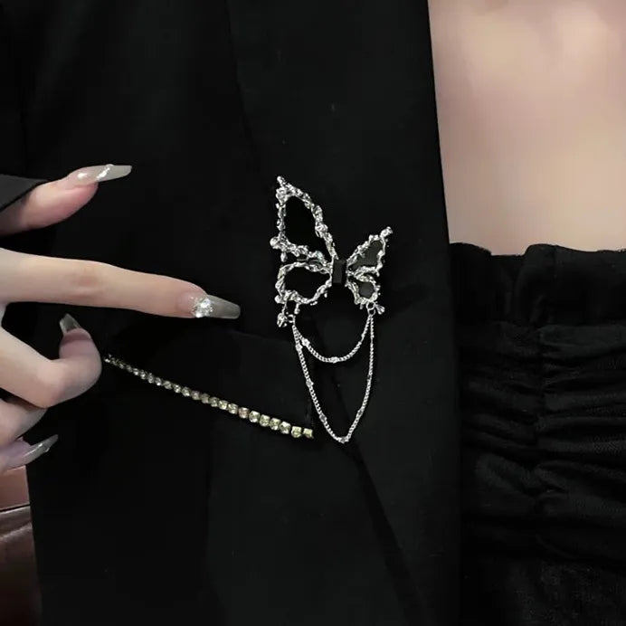 Silver Butterfly Tassel Brooch Pin for Women Pearl Zinc Alloy Jewelry Gift