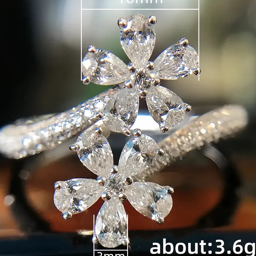 Adjustable Geometric CZ Crystal Wedding Band Ring for Women Bridal Jewelry