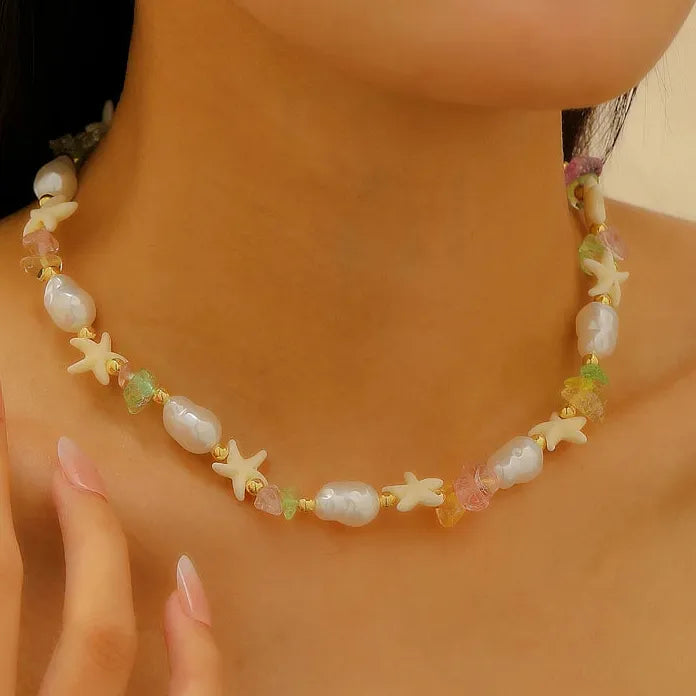 Bohemian Starfish Conch Pearl Necklace with Zinc Alloy Shell Pendant