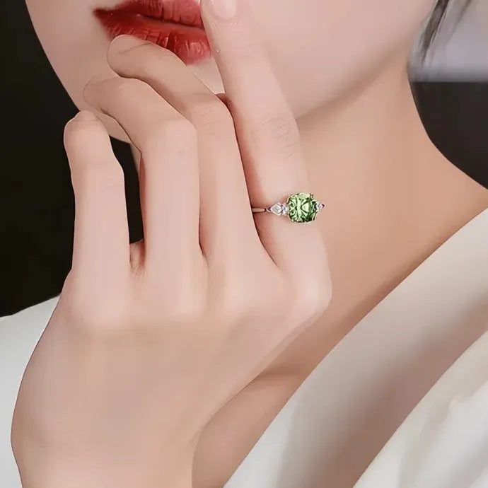 Green Cubic Zirconia Geometric Engagement Wedding Band Ring Brass