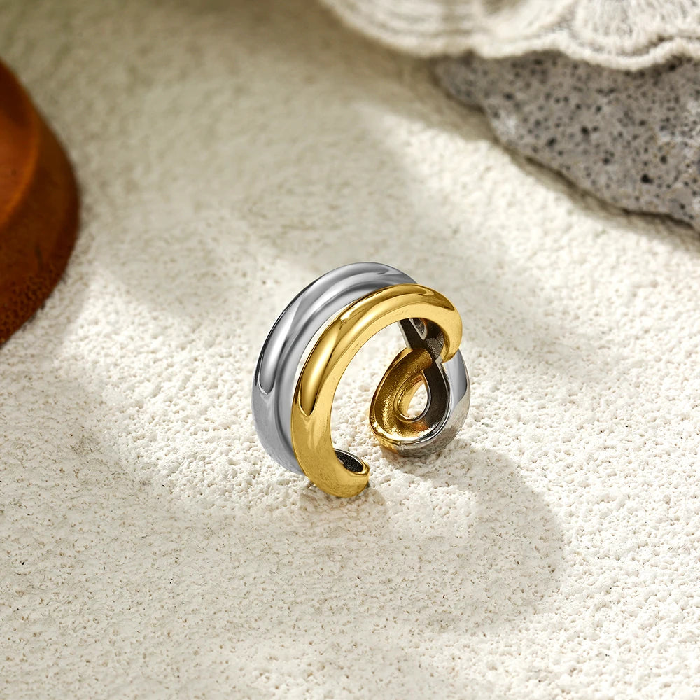 Double Layer Two-tone Knuckle Ring Women 18k Gold Plated Stainless Steel Gothic Jewelry