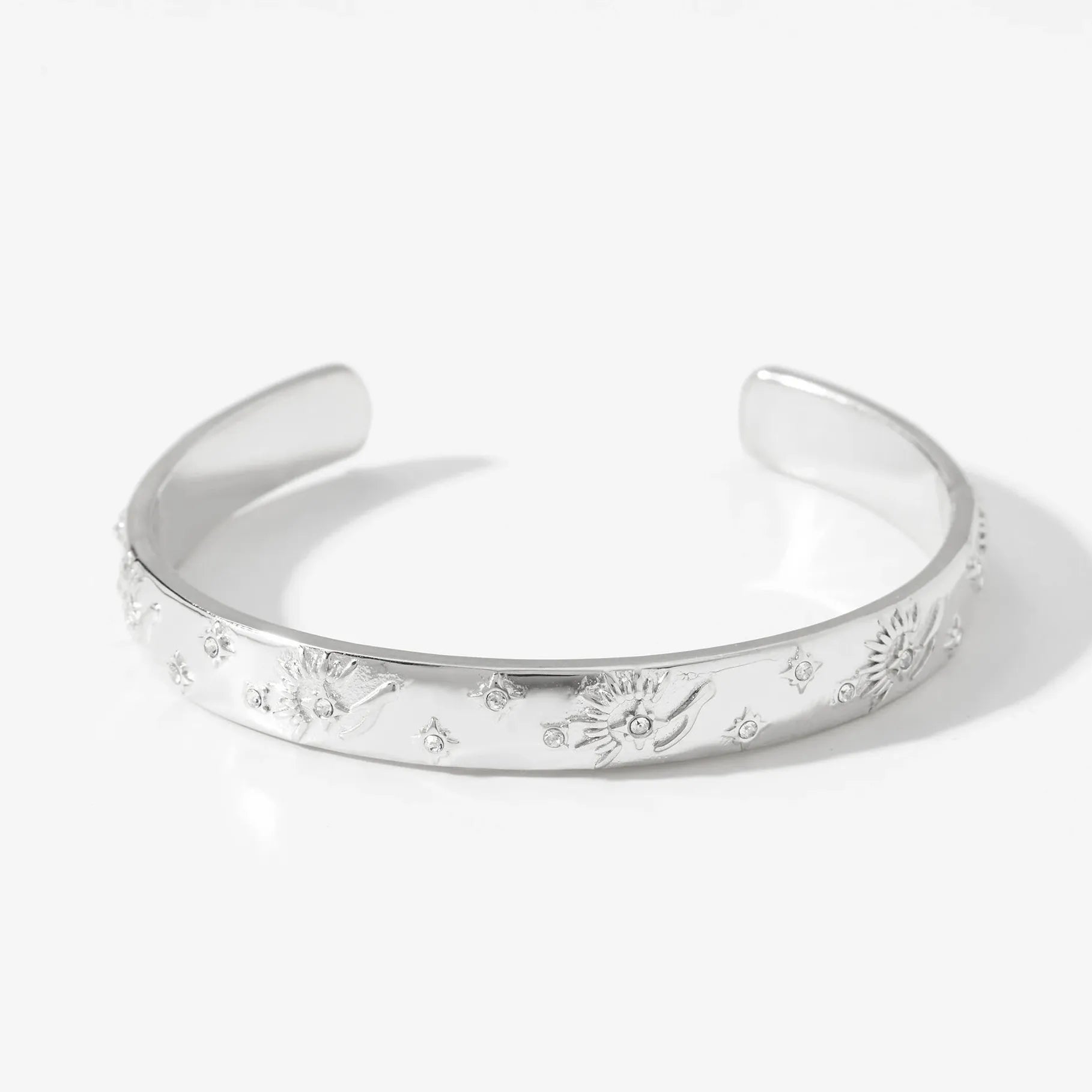 18K Gold Plated Stainless Steel Sun Moon Star Bangle Bracelet Waterproof Charm Jewelry