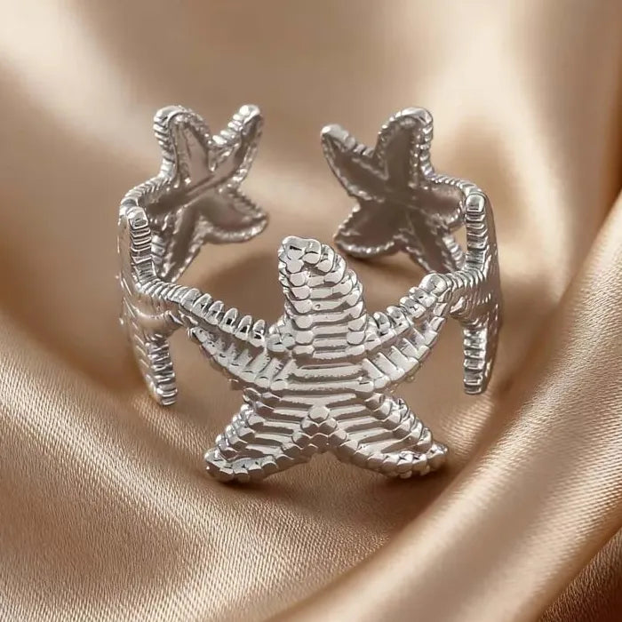 Adjustable Stainless Steel Gold Starfish Ring for Women Fashion Jewelry Gift