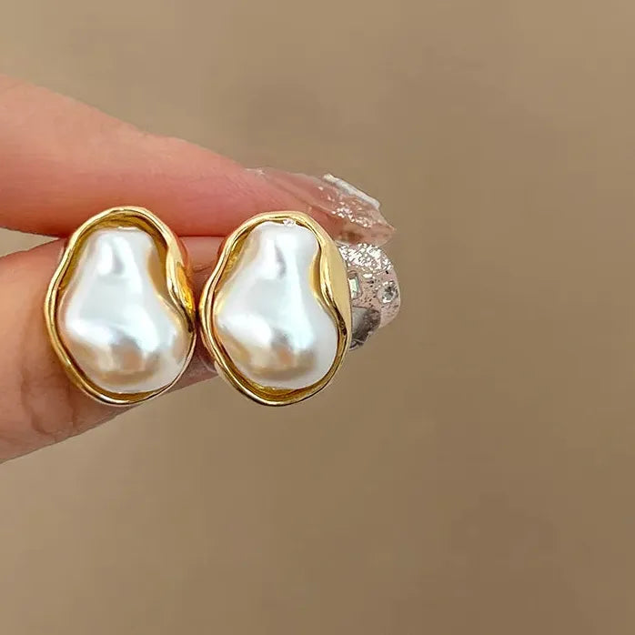 Irregular Champagne Pearl Drop Earrings Bridal Wedding Jewelry Gift Women