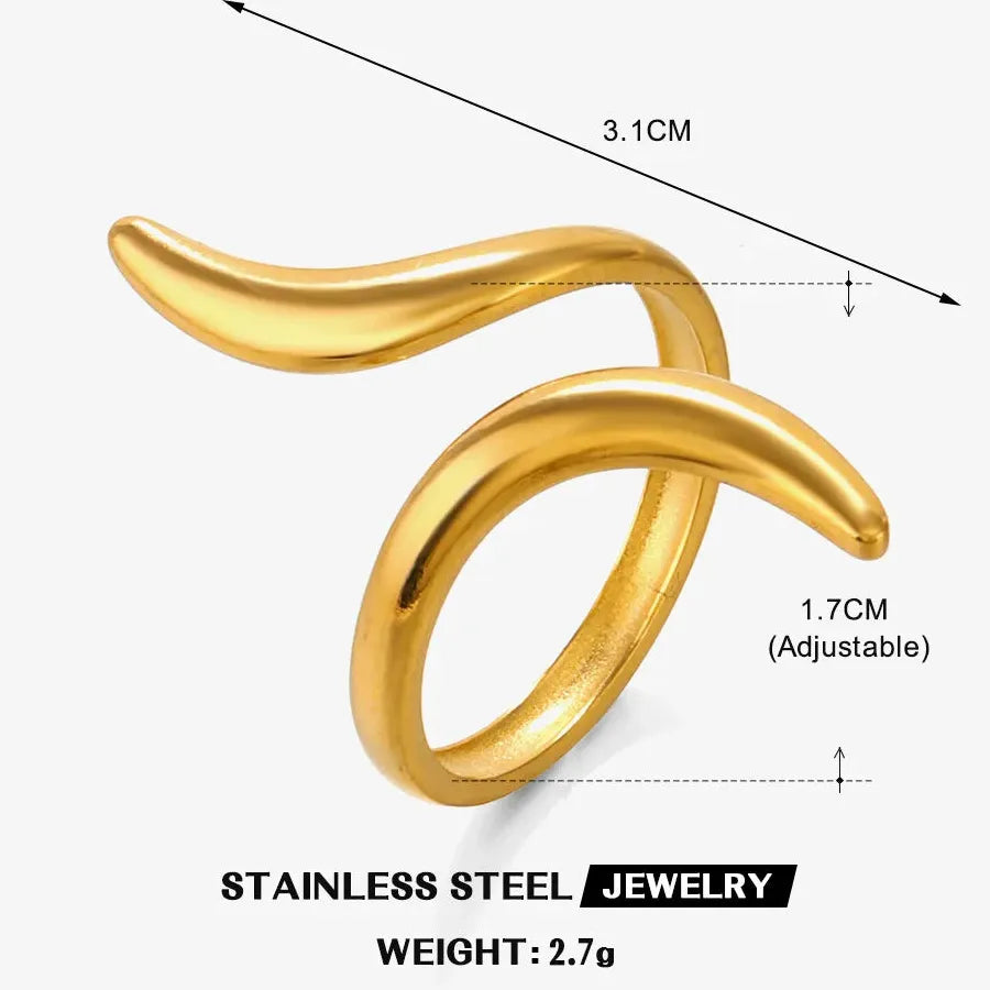 18K Gold Plated Stainless Steel Women's Vintage Geometric Cocktail Ring Jewelry